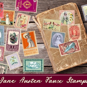 Printable Stamps Jane Austen Ephemera, Junk journal Supplies, Vintage , Scrapbooking Paper, Small Digital Ephemera Page