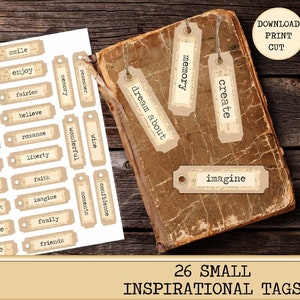 Junk Journal, Kit, Etichette di parole, Junk Journal, Abbellimento, Ephemera, Parole digitali, Stampabili, Download digitale, piccole etichette per scrapbooking