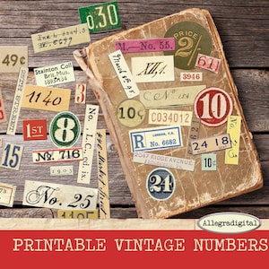 Ephemera Sampler, Digital Printable, Vintage Ephemera, Labels, Tickets,  Grungy Number Labels, Mini Labels, Collage Paper, Junk Journals 