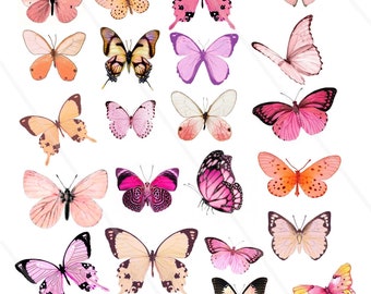 Digital Collage Sheet Butterflies wings JPEG and PNG - Instant Download butterfly Digital Scrapbook Paper butterfly Pink butterflies vintage