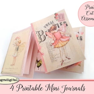 Pink Mini Book Shabby chic Junk Journal, Printable mini journal, Charm, Digi Kit,  Mini Folio, Miniature, Book Lovers Downloads