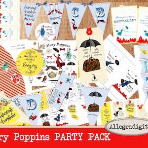 Mary Poppins Retro Party Bundle – Printable Baby Shower & Birthday Decor, DIY Paper Crafting Pack