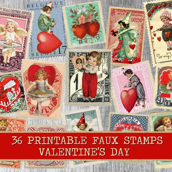 Printable Stamps Valentine Ephemera, Junk journal Supplies, Vintage Valentine's day , Scrapbooking Paper, Small Digital Ephemera Page