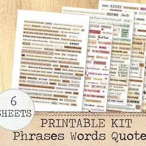 Printable Phrases words quotes kit Digital Collage Sheet inspirational words motavional phrases scrapbook paper journaling clipart words