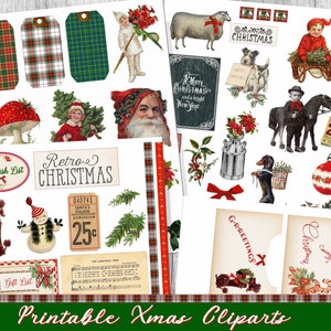 Images digitales Noël images Noël à imprimer scrapbooking carte postale carte invitation cadeau Noël vintage images pour junk journal