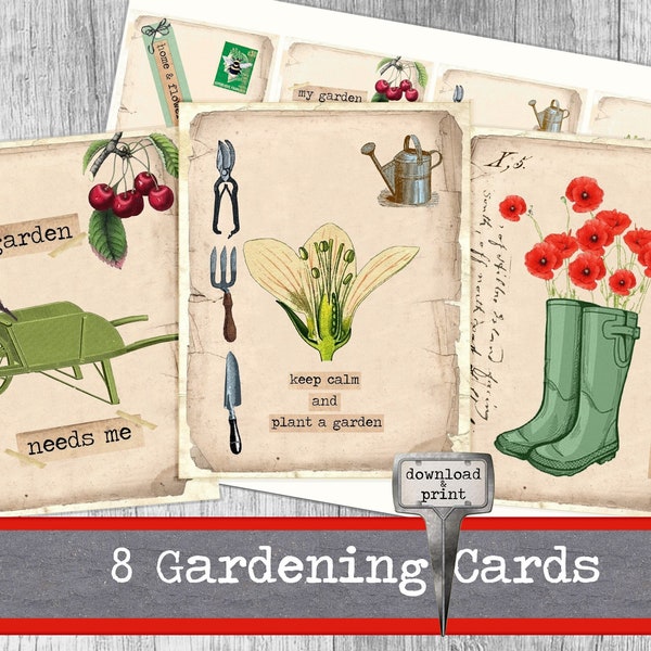 Gardening Postcards Junk Journal Printable Sticker Garden - Print at Home journal cards Junk journal cards spring nature scrapbook cards