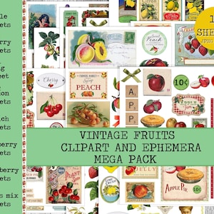 Vintage Fruits Garden Cliparts Bundle – Printable Ephemera for Junk Journals & Crafts, Allegradigital