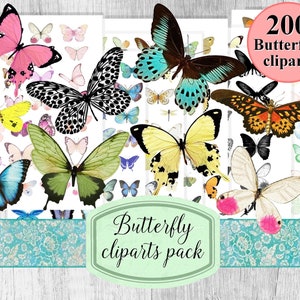 Vintage Butterfly cliparts Kit, Cutout Butterflies,Printable butterfly, butterfly stickers, Digital Download Allegradigital