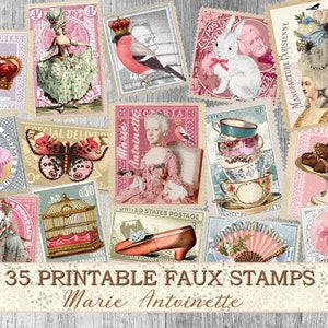 Printable Stamps Marie Antoinette Ephemera, Versailles Junk journal Supplies, Vintage French ephemera, Small Digital Ephemera Allegradigital