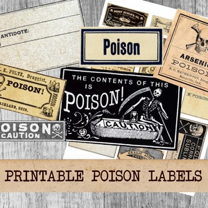 Poison Apothecary Labels – Printable Digital Collage Sheet | Instant Download Steampunk Labels for Crafting