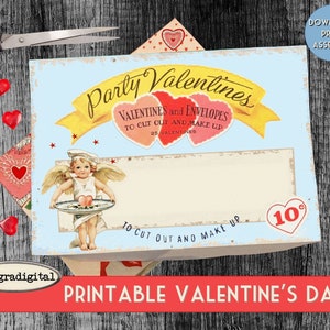 Retro Valentines Day Printable Box Template, DIY vintage box template, digital box for gifts candy, box  treats, diorama, shadowbox, crafts