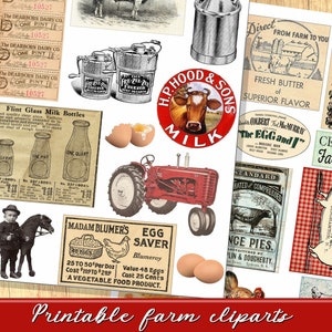 Imagens digitais fazenda campo galinha galo ovos Ephemera vintage, imagens vintage, scrapbooking, diário, imagens de clip art para imprimir