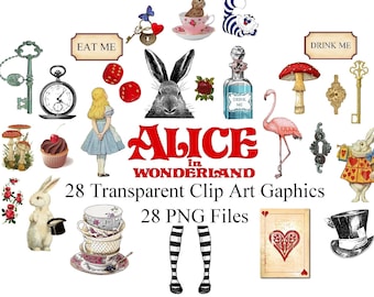 Alice in Wonderland Clipart Alice Clip Art Watercolor Mad Hatter Tea Party Eat Me White Rabbit Illustration PNG file JPEG file