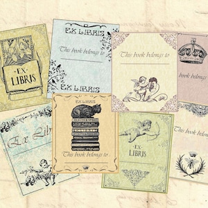 Antique EX LIBRIS Bookplates Digital Collage Sheet – Printable Vintage Ephemera for Scrapbooking & Junk Journals