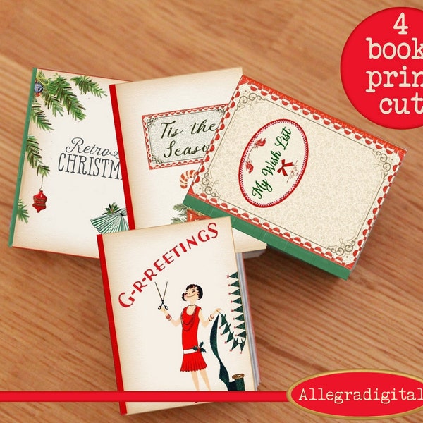 Mini Livres de Noël à imprimer dans un style rétro inspiré des années 50, cartes et cadeaux de Noël original