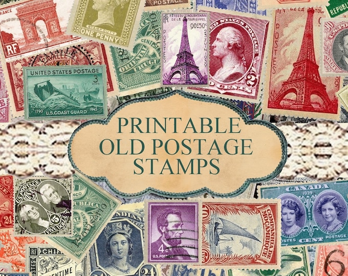 Vintage Postage Stamps, Printable Old Postage Stamps Ephemera ...