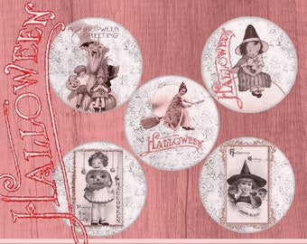 Collage sheet circles Vintage Halloween witch 1 inch Circles, 1.2 inch Bottlecap Images, Halloween Images, Images for Cabochons