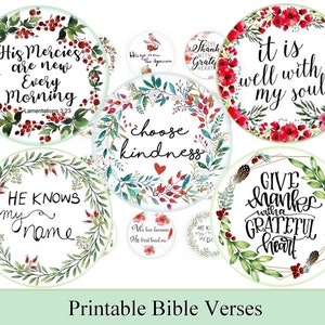 Bibles verses circles digital collage sheet Printable download BIBLE VERSES circle images for round pendants, scripture art