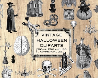 Digital Collage Sheet Vintage Halloween Images PNG Files Instant Download, Halloween cliparts ephemera halloween haunted house junk journal