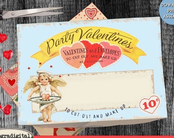 Retro Valentines Day Printable Box Template, DIY vintage box template, digital box for gifts candy,box  treats, diorama, shadowbox, crafts