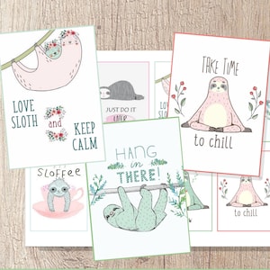Inspirational and Motivational Printable Sticker Sheet - Print at Home Sloth Quotes paper good journal cards Sloth tags Sloth cards