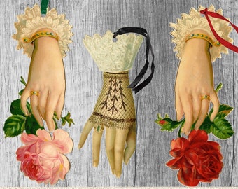 Printable Bookmarks,Book Lover Bookmark Victorian Hands and Roses digital bookmarks, Journal Tag Book Mark collage sheet Junk Journal