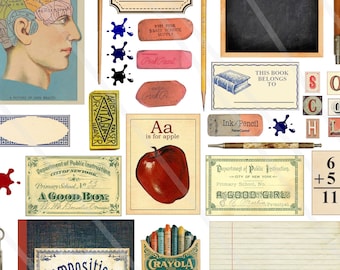Retro school Days DIY Journal Digital Journal Kit Journal Cards ClipArt Collage Mixed Media Printable Journal junk journal vintage jpeg Png