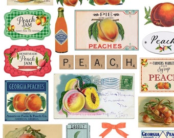 Vintage peach ephemera peach cliparts, PNG, junk journal peach Decor Clipart Farmhouse Rustic Kitchen Decor instant download Fruit jam label