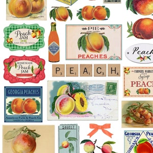 Vintage peach ephemera peach cliparts, PNG, junk journal peach Decor Clipart Farmhouse Rustic Kitchen Decor instant download Fruit jam label