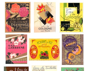 Digital Collage Sheet Vintage Antique French Perfume Labels Perfume labels ephemera Instant Download, junk journal scrapbook paper