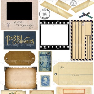 Feuille de Collage digitale rétro album photo vintage diapo voyage images à imprimer, scrapbooking, images digitales PNG fichiers