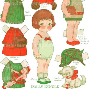 Bilder zum Ausdrucken Retro-Vintage-Puppe Dolly Dingle Weihnachten, Scrapbooking-Bilder, Einladungskarte, Kinderschneiden