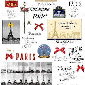 Feuille de Collage digitale rétro  Paris vintage, rétro, images à imprimer, scrapbooking, images digitales PNG fichiers
