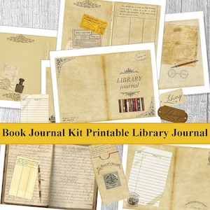 Vintage Library Junk Journal Kit Printable Library Journal DIY crafting paper scrapbooking Writing instant download digital collage sheet