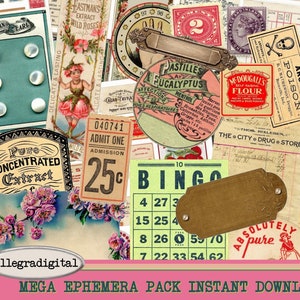 Mega Ephemera Pack instant download, printable, digital collage, diary / junk journal, altered art, mixed media, clipart