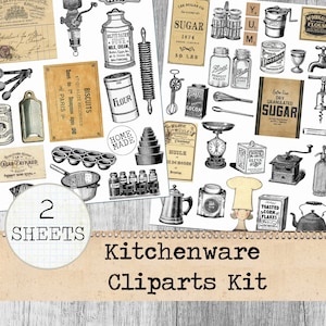 Retro Cooking clipart Vintage kitchenware clipart digital collage sheet cooking junk journal journaling recipe journal