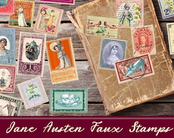 Printable Stamps Jane Austen Ephemera, Junk journal Supplies, Vintage , Scrapbooking Paper, Small Digital Ephemera Page