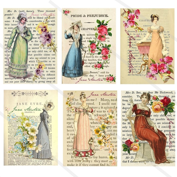 Images digitales cartes Jane Austen scrapbooking junk journal spot journal journaling images vintage Régence Littérature