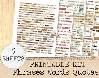 Printable Inspirational Quotes Kit - Digital Collage Sheet - Motivational Words for Scrapbooking & Journaling - Clipart Download