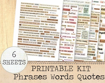 Printable Phrases words quotes kit Digital Collage Sheet inspirational words motavional phrases scrapbook paper journaling clipart words