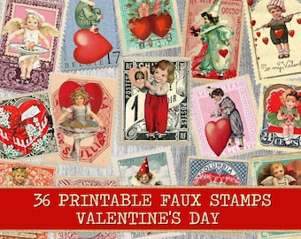 Printable Stamps Valentine Ephemera, Junk journal Supplies, Vintage Valentine's day , Scrapbooking Paper, Small Digital Ephemera Page