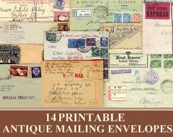 Junk Journal Ephemera, Antique Mailing Envelopes Ephemera Pack Digital Download, Junk Journal Kit Printable Mailing Ephemera Digi Kit