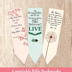 Bible Bookmarks Printable Set of 6 Printable bookmarks Scripture Bookmarks Bible Verses bookmarks Inspirational Art Journal Scripture Tags