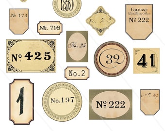 Vintage Number Labels, Junk Journal, Tags, Random Numbers, Embellishment, Ephemera, Ticket, Digital Printable, Vintage Ephemera,Small Label