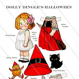Images à imprimer poupée vintage rétro Dolly Dingle Halloween, images scrapbooking, carton d'invitation, découpage enfant