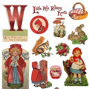 Images digitales Petit chaperon rouge, clipart petit chaperon rouge pour création de carte scrapbooking junk journal  Allegradigital