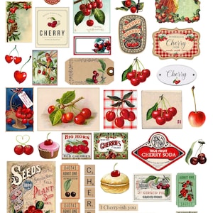 Images digitales vintage rétro cerises scrapbooking vintage clipart journaling junk journal scrapbook jpeg images PNG allegradigital