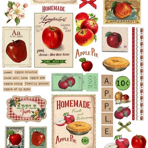 Vintage Apfel Ephemera Apfel Cliparts, PNG, Junk Journal Apfel Dekor Clipart Bauernhaus, Rustikales Küchendekor sofortiger Download