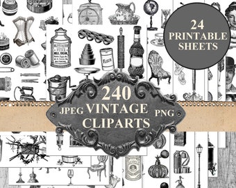 Vintage Clip Art digital stamps black and white for  junk journal, journaling, cardmaking, scrapbooking image transfer, instant download