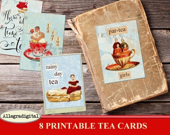 Tea Party Cards Gift Tags Printable Cards Digital collage sheet - Print at Home Tea party Quotes paper good journal cards printable tea tags